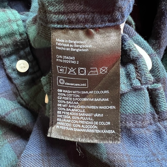 H&M Boys Kids Button Up Shirt Blue Green Flannel 6 Medium - Picture 6 of 6